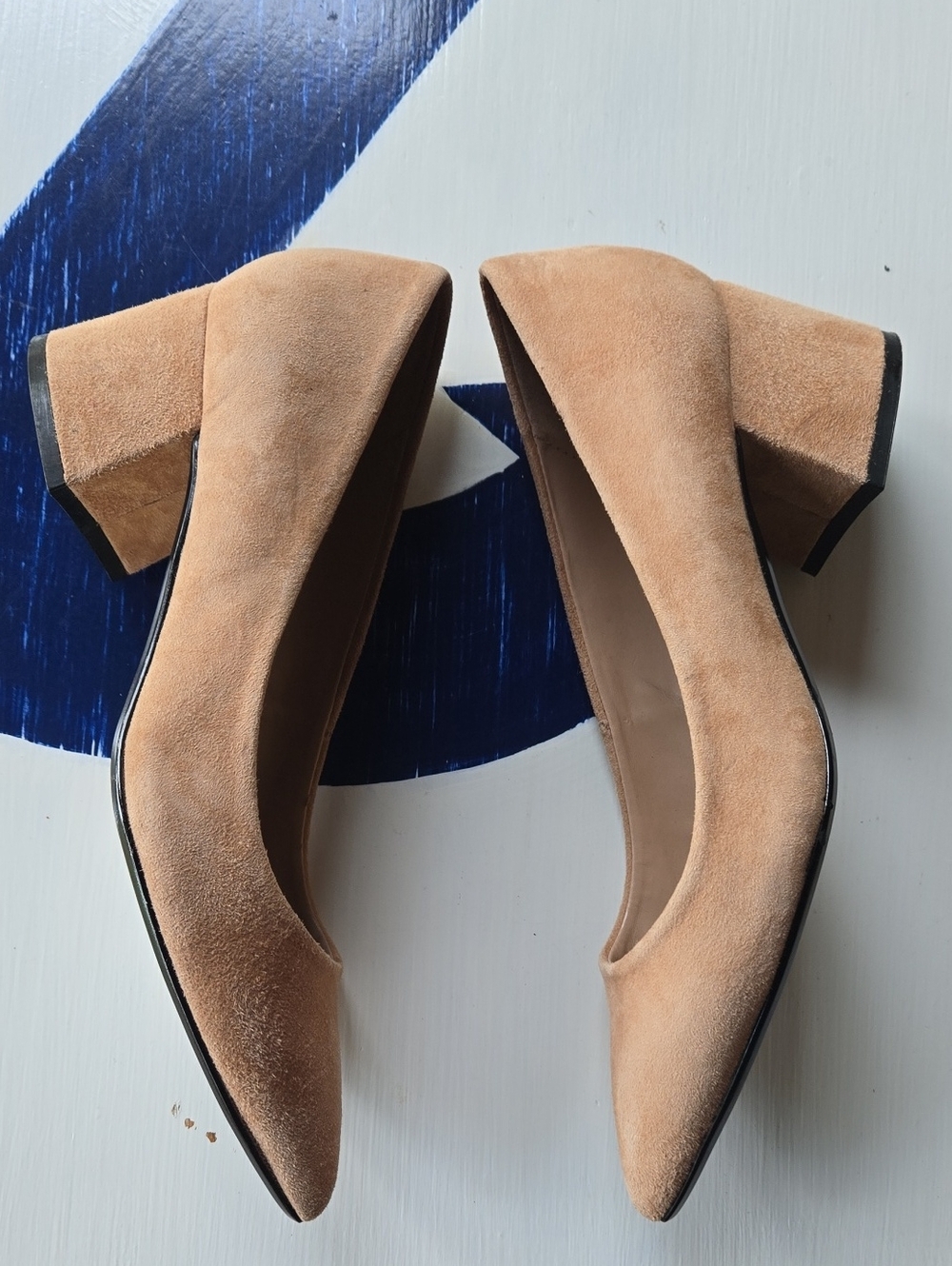 Aldo Tan Suede Pointy Toe Chunky Heels Size 6.5 - Picture 5 of 14